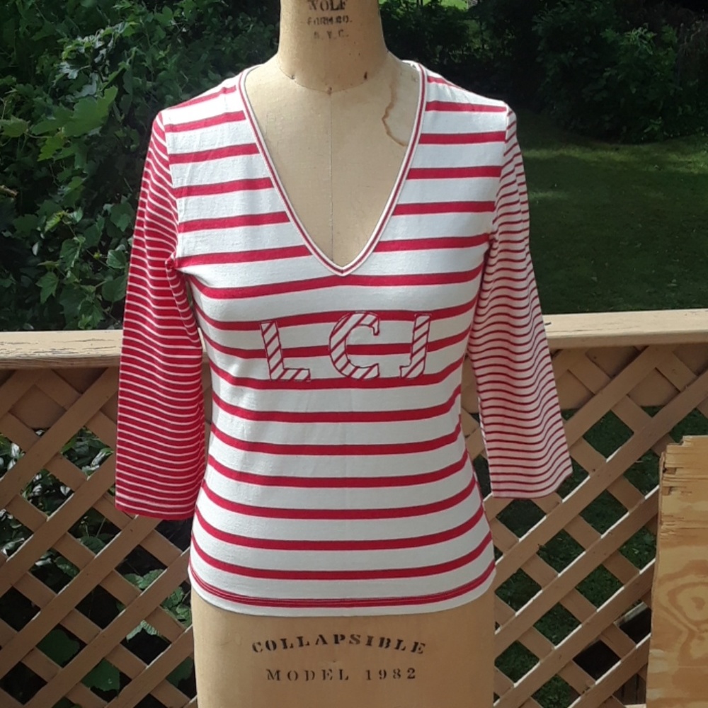 New Les Copains striped cotton shirt 6-8 v-neck